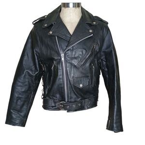 Vintage Manzoor Genuine Cross Zip Leather Motorcycle Biker Jacket Moto Size 48